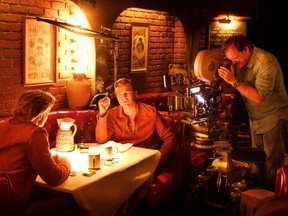 Tarantino on set shooting Leonardo DiCaprio and Brad Pitt in Once Upon A Time In Hollywood.