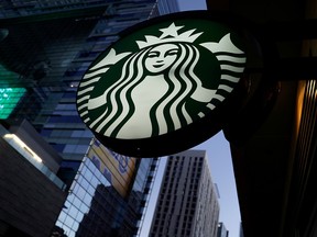 A Starbucks sign is shown on one of the company's stores in Los Angeles on October 19,2018. (REUTERS/Mike Blake/File Photo)