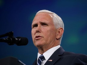 FILE PHOTO: U.S. Vice President Mike Pence President delivers remarks to the National Rifle Association-Institute for Legislative Action's (NRA-ILA) 148th annual meeting in Indianapolis, Indiana, U.S., April 26, 2019. REUTERS/Leah Millis/File Photo