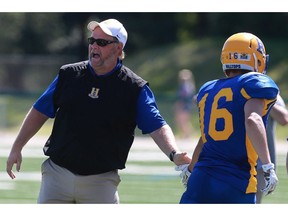 Saskatoon Hilltops' head coach Tom Sargeant, shown here in this file photo taken at SMF Field, is hoping for another season of celebration as the Hilltops take aim at finding the right mix fis=x for six straight Canadian Bowl championships. (Michelle Berg / The StarPhoenix)
