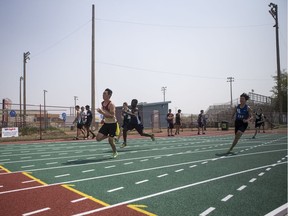 Runners during the Bob Adams City Track and Field Championship at Gordie Howe Sports Complex in Saskatoon, SK on Thursday, May 30, 2019.