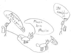 This drawing from a student at Brilliant Star Montessori School was included in a letter to Saskatoon city council, urging city hall to consider a ban on single-use plastics. Council's environment, utilities and corporate services committee will consider eight letters from the school on Tuesday, Aug. 6, 2019. (City of Saskatoon)
