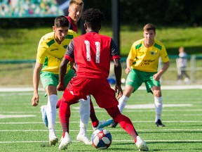 Saskatoon Selects players match up against the Toronto FC2 squad in a friendly match in Saskatoon on Sunday, August 11, 2019.