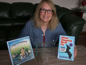 Saskatoon singer/songwriter and author Sally Meadows displays her most recent books, including The Underdog Duckling which earned her a 2019 Word Award in the children's picture book category. (Supplied photo) (for Darlene Polachic column)
