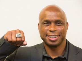 Kerry Joseph, a 2019 inductee into the Roughriders' Plaza of Honour, shows off his 2007 Grey Cup ring.