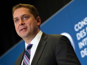 Andrew Scheer, leader of the Conservative Party of Canada, speaks at the Montreal Council on Foreign Relations (MCFR), at the Marriott Chateau Champlain in Montreal on May 7, 2019.
