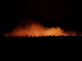 Smoke billows during a fire in an area of the Amazon rainforest near Humaita, Amazonas State, Brazil, Brazil August 17, 2019. Picture Taken August 17, 2019. REUTERS/Ueslei Marcelino     TPX IMAGES OF THE DAY