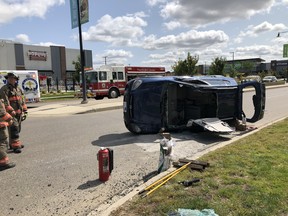 A crew from the Saskatoon fire department were required to use hydraulic rescue tools to remove the windshield and the roof of a van to free two occupants who were trapped inside. (Supplied)
