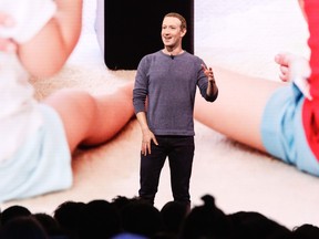 Facebook CEO Mark Zuckerberg delivers the opening keynote introducing new Facebook, Messenger, WhatsApp, and Instagram privacy features at the Facebook F8 Conference at McEnery Convention Center in San Jose, Calif. on April 30, 2019. (AMY OSBORNE/AFP/Getty Images)