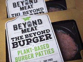 In this photo illustration, packages of Beyond Meat "The Beyond Burger" sit on a table, June 13, 2019 in the Brooklyn borough of New York City.