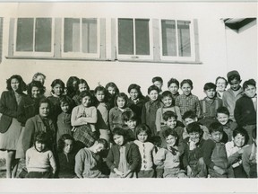 Students at the Cote Indian day school in 1946. Photo courtesy United Church of Canada.