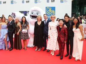 Chloe Bennet, Frank Zhu, Jill Culton, Peilin Chou, Suzanne Buirgy, Todd Wilderman, Sarah Paulson, Albert Tsai, Tenzing Norgay Trainor, and Michelle Wong attend the "Abominable" premiere during the 2019 Toronto International Film Festival at Roy Thomson Hall on September 07, 2019 in Toronto, Canada. (Phillip Faraone/Getty Images)