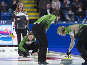 Robyn Silvernagle and Rachel Homan (back), shown during the Scotties earlier this year, are both competing at this weekend's Colonial Square Ladies Curling Classic.
