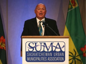 Gordon Barnhart speaks at the SUMA convention at TCU Place in Saskatoon on February 6, 2017.