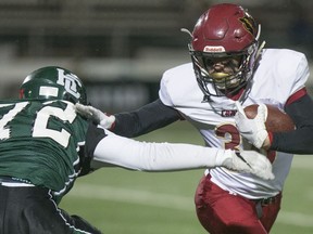 SASKATOON,SK--NOVEMBER 02 1102-high school football- Centennial Chargers Thomas Coghill runs the ball during the City 4A football city final in Saskatoon,Sk on Friday, November 2, 2018.