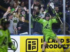 SASKATOON,SK--March 30 0320-NEWS-Saskatchewan Rush-Fans cheer after Rush forward Ryan Keenan scores a goal  during the game at SaskTel Centre in Saskatoon, Sk on Saturday, March 30, 2019.