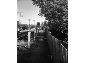 A photo of a new walkway beside the Canadian National Railway Bridges, from Sept. 5, 1956. (City of Saskatoon Archives StarPhoenix Collection S-SP-B4314-1)