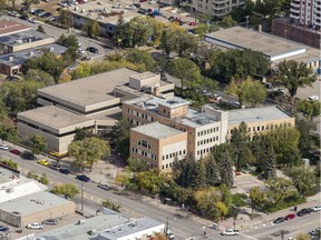 This aerial photo of Saskatoon City hall was taken on Friday, September 13, 2019, above Saskatoon, SK.