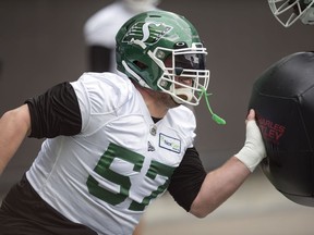 Saskatchewan Roughriders guard Brendon LaBatte saw first-team reps in practice at Mosaic Stadium on Tuesday.