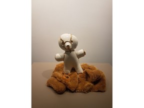 Untitled (Teddybear) by Derek Sandbeck is on display at St. Thomas More Gallery.