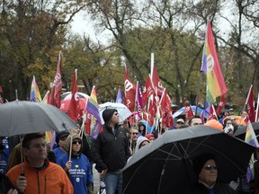 Members of seven Crown sector unions gathered on Centre Square Plaza to rally in Regina. TROY FLEECE / Regina Leader-Post