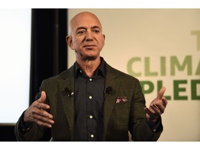 Amazon Founder and CEO Jeff Bezos speaks to the media on the companys sustainability efforts on September 19, 2019 in Washington,DC.