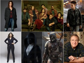 Clockwise from top left: Stumptown, This Is Us, Batwoman, The Conners, The Mandalorian, Watchmen, Law & Order: SVU.