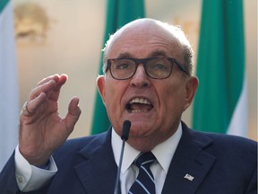 Former New York City Mayor Rudy Giuliani speaks during a rally to support a leadership  change in Iran outside the U.N. headquarters in New York City, New York, U.S., September 24, 2019. REUTERS/Shannon Stapleton