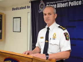 Prince Albert Police Chief Jon Bergen speaks to reporters about the recent crime statistics in Prince Albert on Sept. 6, 2019. Photo by Peter Lozinski / Prince Albert Daily Herald