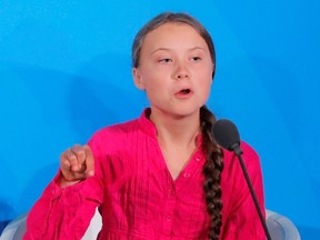 16-year-old Swedish Climate activist Greta Thunberg speaks at the 2019 United Nations Climate Action Summit at U.N. headquarters in New York City, New York, U.S., September 23, 2019. REUTERS/Lucas Jackson/File Photo