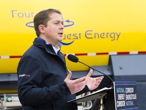 Conservative Leader Andrew Scheer makes a campaign announcement at Four Quest Energy, in Edmonton on Saturday, Sept. 28, 2019.