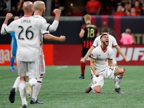 Justin Morrow of Toronto FC reacts after the Reds' 2-1 win over Atlanta United in the Eastern Conference final last night at Mercedes-Benz Stadium on October 30, 2019 in Atlanta, Georgia. (Photo by Kevin C. Cox/Getty Images)