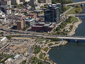 This aerial photo takes on Friday, September 13, 2019 in Saskatoon, Sask. shows River Landing.