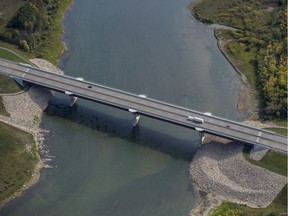 The Chief Mistawasis Bridge, seen in this Sept. 13, 2019 aerial photo in Saskatoon, Sask, is being used by nearly 10,000 motorists a day, thousands below projections.