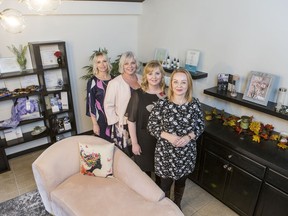 Rita Bzowy-Girling, left to right, Anita Johanson, Julie Rozek, and April Sitarz in the lobby of their new business Starz Laser in Saskatoon, SK on Tuesday, October 1, 2019.