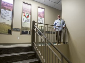 Kent Lindgren, HIV Project Coordinator at Battle River Treaty 6 Health Centre, at the entrance of the BRTC offices in North Battleford, SK on Wednesday, October 2, 2019.