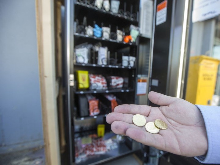  Small tokens seen here can be redeemed for sterile water, pipes, clean needles and other harm reduction supplies.