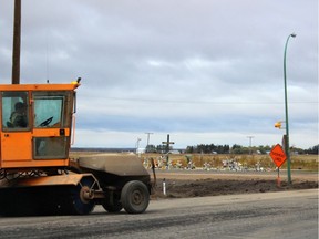 Work continues on Oct. 9, 2019 on safety improvements to the intersection of Highways 35 and 335 south of Nipawin, where the Humboldt Broncos bus collided with a semi truck on April 6, 2018, killing 16 members of the Junior A hockey organization and injuring 13 others. (Susan McNeil / Nipawin Journal)