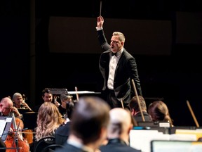 Saskatoon Symphony Orchestra maestro Eric Paetkau conducts the orchestra during a concert.