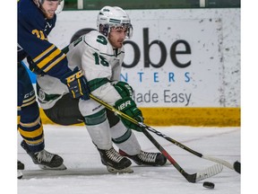 Jared Dmytriw (15) and the University of Saskatchewan Huskies men's hockey team plays against the Lethbridge Pronghorns in Canada West men's hockey action at Merlis Belsher Place in Saskatoon on Friday, October 18, 2019.