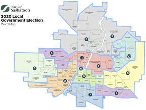 This map shows the proposed Saskatoon ward boundaries for the 2020 municipal election. (City of Saskatoon)
