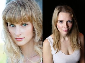 Kristina Hughes (left) and Heather Morrison (right) both play young students struggling to come to terms with their frightening future in the dark comedy WROL (Without Rule of Law), running until Nov. 13 at Persephone Theatre in Saskatoon.