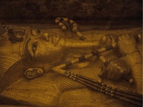 This file photo taken on November 28, 2015 shows the sarcophagus of King Tutankhamun displayed in his burial chamber in the Valley of the Kings, close to Luxor, 500 kms south of the Egyptian capital, Cairo.