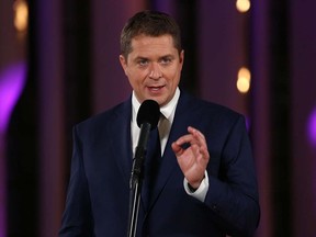 Conservative Party leader Andrew Scheer speaks during a press conference following the Federal leaders French language debate at the Canadian Museum of History in Gatineau, Quebec on October 10, 2019.