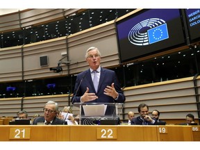 EU's Chief Brexit Negotiator Michel Barnier speaks during a plenary session on preparations for the next EU leaders' summit, at the European Parliament in Brussels, Belgium October 9, 2019.