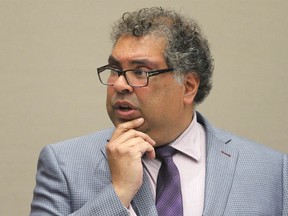 Calgary Mayor Naheed Nenshi gestures during debate at City Council Tuesday, July 30, 2019.