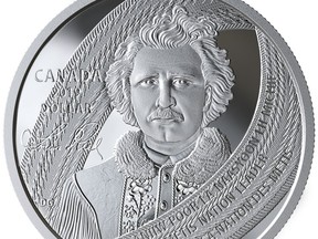 A special edition coin featuring Louis Riel is seen in this undated handout photo. The Royal Canadian Mint has issued a new coin featuring a portrait of Louis Riel, an important Metis leader and the founder of Manitoba. The coin was launched Tuesday on the 175th anniversary of Riel's birth.