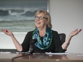 Vancouver, BC: SEPTEMBER 02, 2019 -- Green Party of Canada Leader Elizabeth May at the offices of the Vancouver Sun and The Province Wednesday, October 2, 2019.