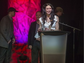 Saskatchewan country artist Amanda Hagel, seen here accepting an award at the 2017 Saskatchewan Country Music Awards, is playing a concert at The Refinery on Dec. 1, 2019.