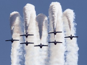The Snowbirds perform at the Canada Remembers airshow in Saskatoon August 5, 2012.